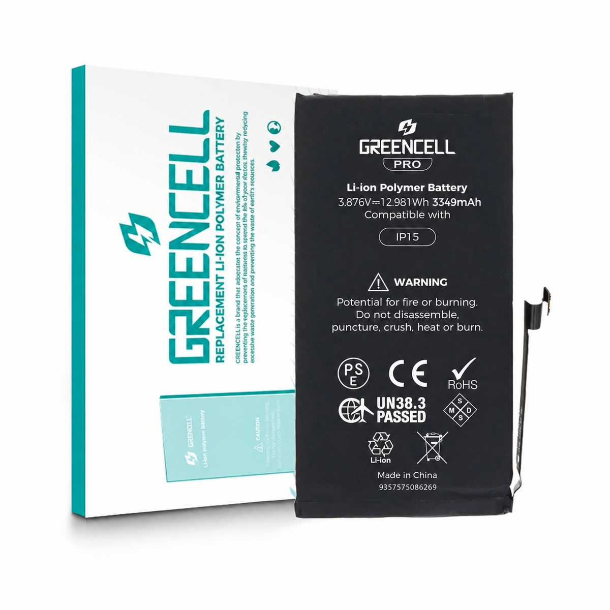 iPhone 15 Greencell PRO Replacement Battery — 3349mAh