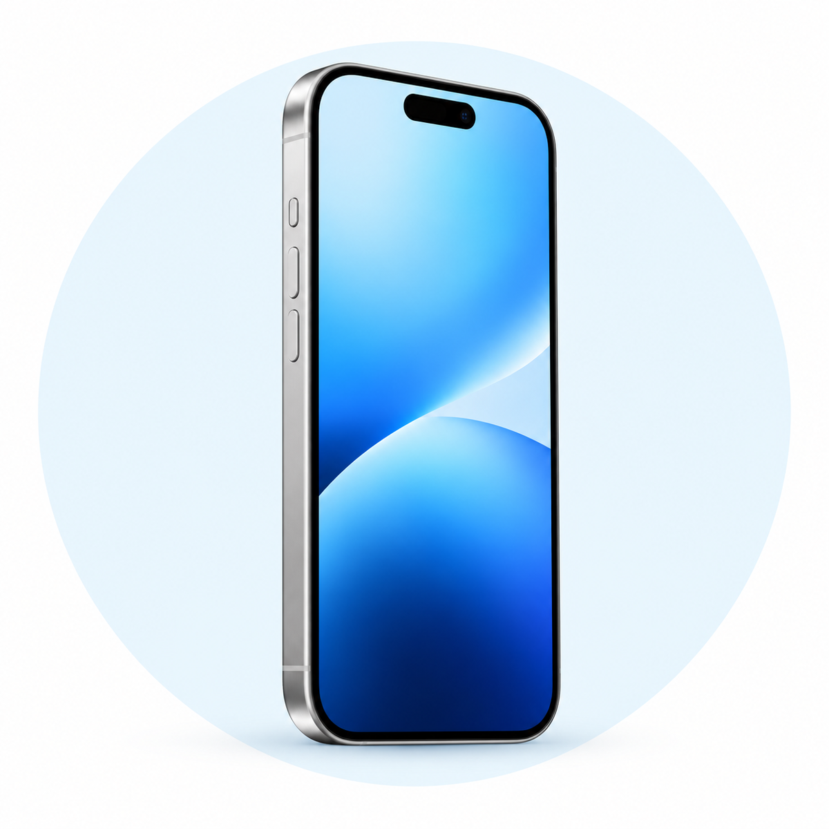 iPhone Repairs — device on white with a pale-blue circular backdrop