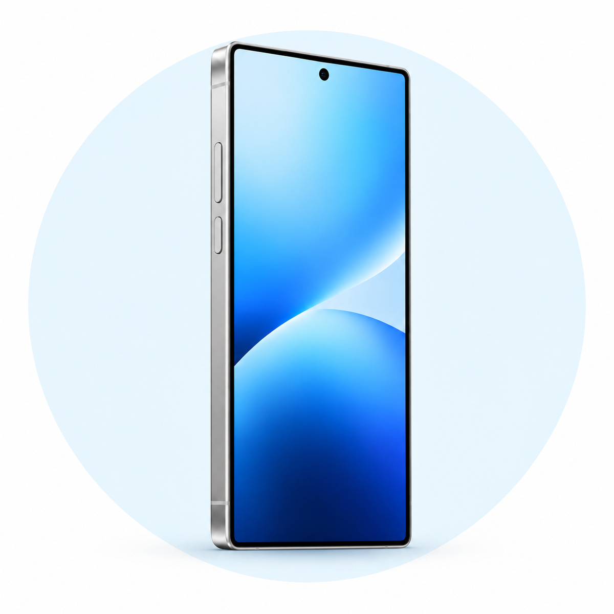Samsung Phone Repairs — device on white with a pale-blue circular backdrop