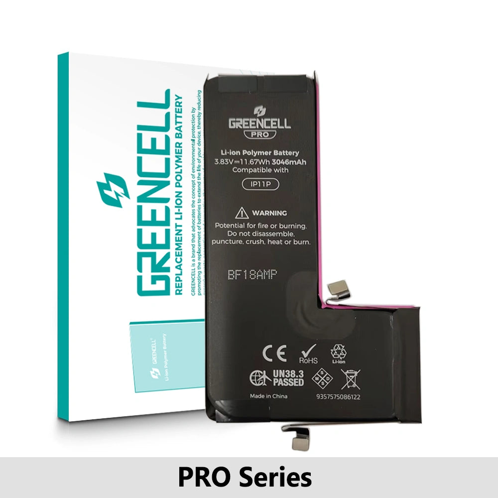 Greencell PRO Series- iPhone 11 Pro Replacement Battery with Adhesive Strips 3046mAh (TI chip -27546-A3 IC & Original Cell)