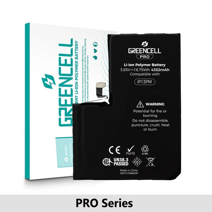 Greencell PRO Series- iPhone 13 Pro Max Replacement Battery with Adhesive Strips 4352mAh (TI chip -27546-A3 IC & Original Cell)