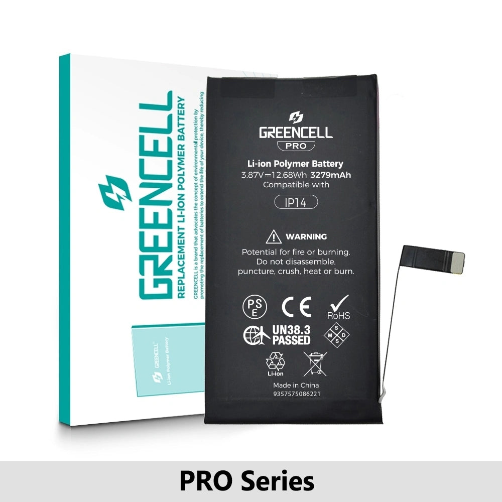 Greencell PRO Series- iPhone 14 Replacement Battery with Adhesive Strips 3279mAh (TI chip -27546-A3 IC & Original Cell)