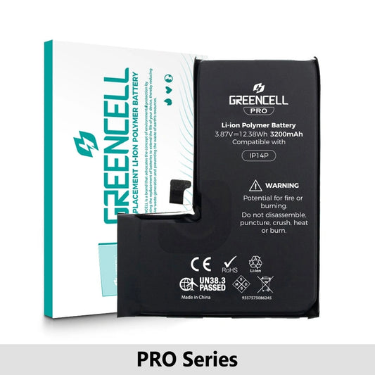Greencell PRO Series- iPhone 14 Pro Replacement Battery with Adhesive Strips 3200mAh (TI chip -27546-A3 IC & Original Cell)
