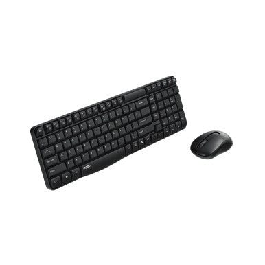 RAPOO X1800S 2.4GHz Wireless Optical Keyboard Mouse Combo Black - 1000DPI Nano Receiver 12m Battery (Black)