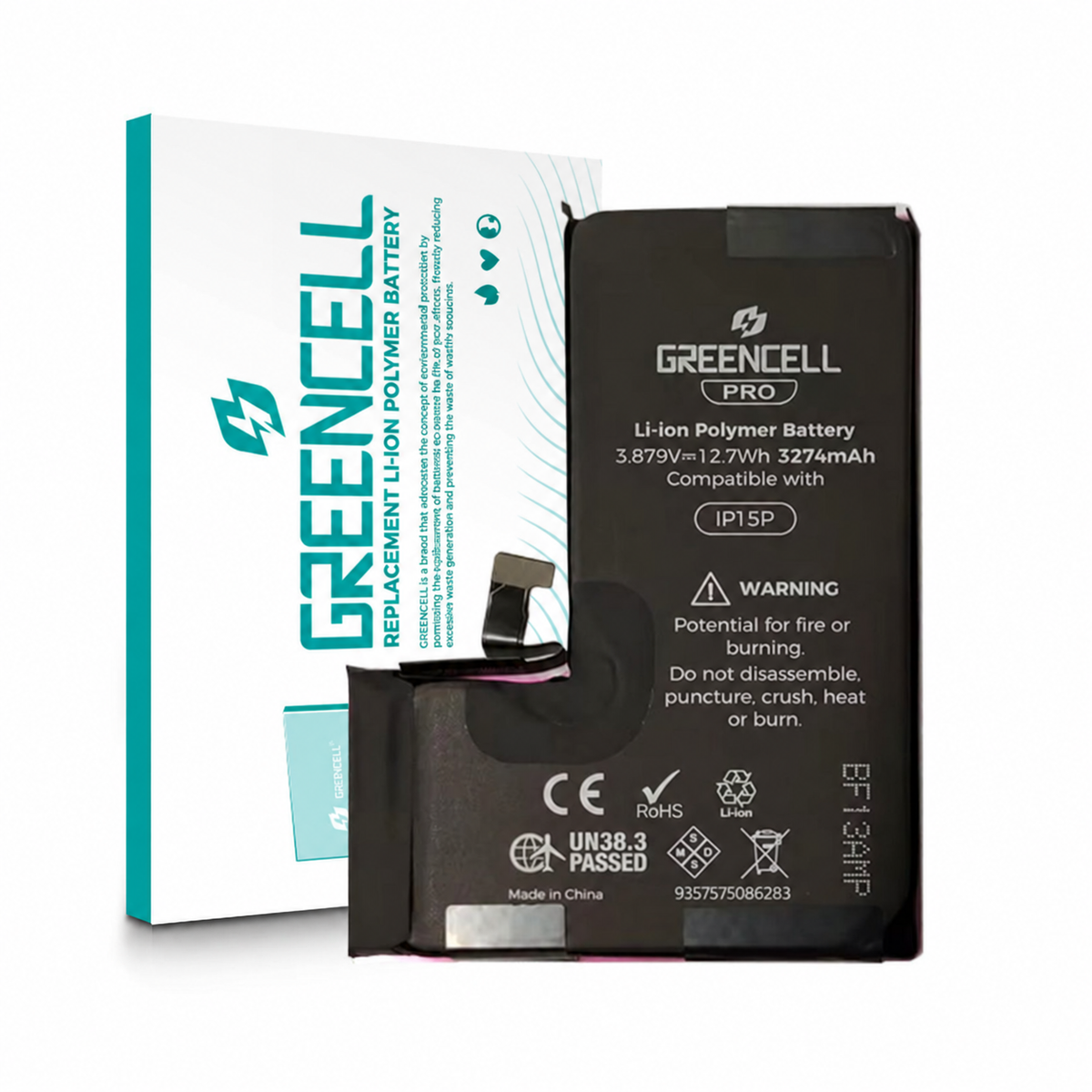 iPhone 15 Pro Greencell PRO Replacement Battery — 3274mAh