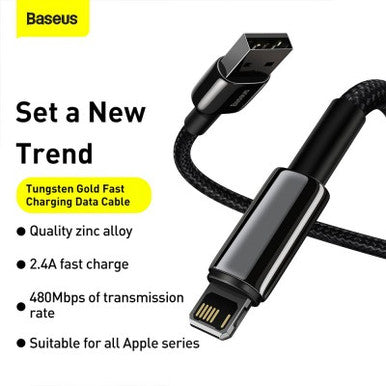 Baseus Tungsten Gold Fast Charging Data Cable USB to iP 2.4A 2m - Image 6