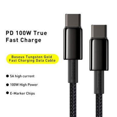 Baseus Tungsten Gold Fast Charging Data Cable Type-C to Type-C 100W 2M Compatible for iPhone 15 Series - Image 2