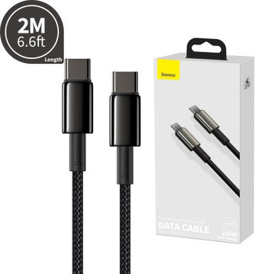 Baseus Tungsten Gold Fast Charging Data Cable Type-C to Type-C 100W 2M Compatible for iPhone 15 Series