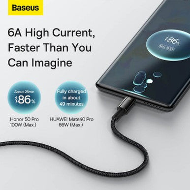 Baseus Tungsten Gold Fast Charging Data Cable USB to Type-C 100W 2m-Black - Image 4