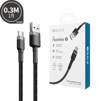iQuick Braided USB-C to USB-A Fast Charging Cable 0.3M Compatible for iPhone 15 Series